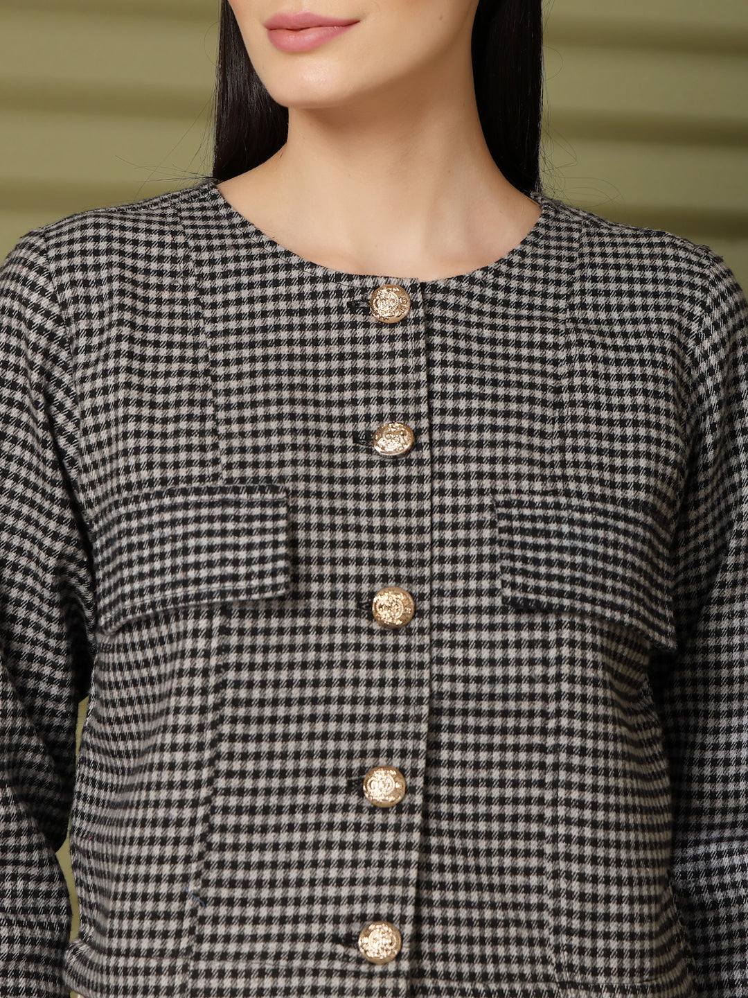 Checked Cotton Crop Regular Jacket