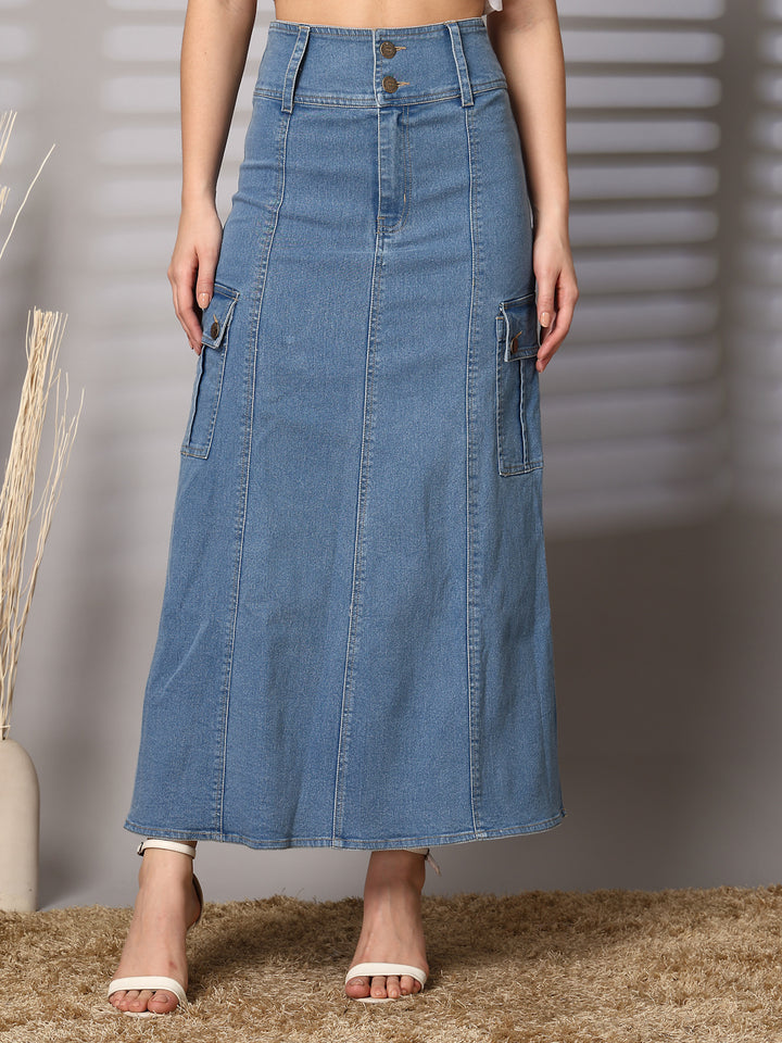 Women Denim A-Line Maxi Skirts