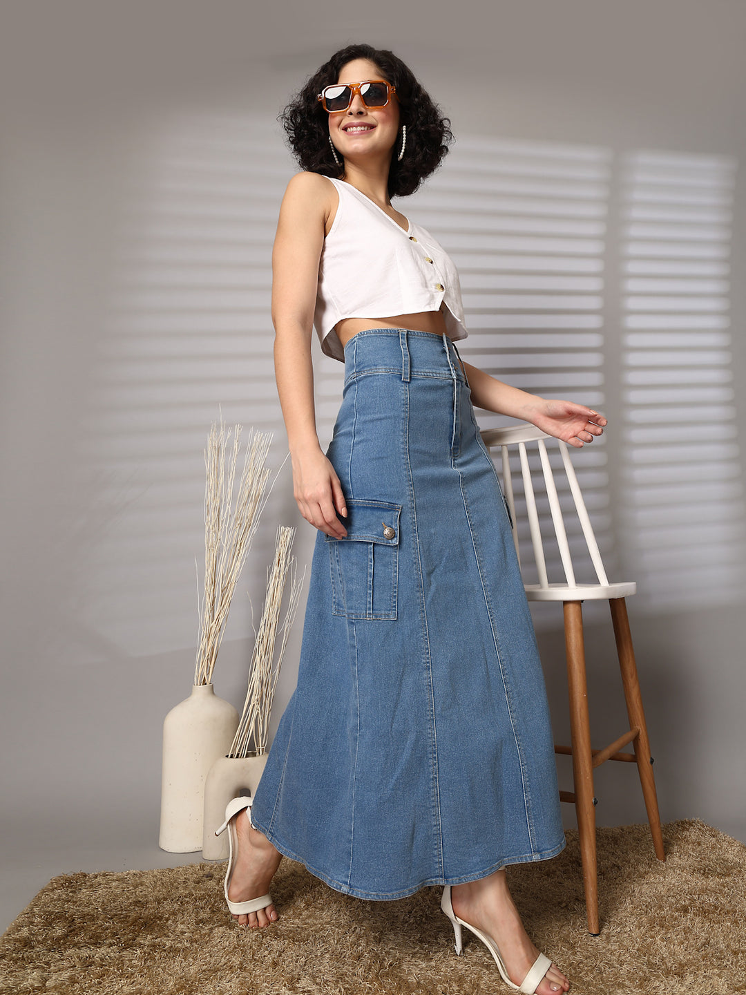 Women Denim A-Line Maxi Skirts