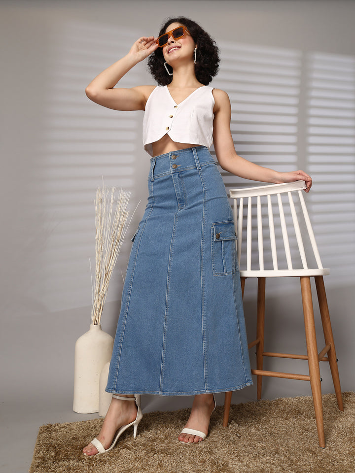 Women Denim A-Line Maxi Skirts