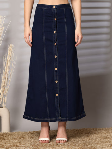 Women Denim Straight Stretchable Midi Skirt