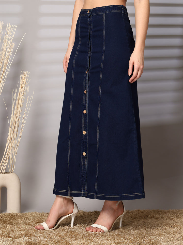 Women Denim Straight Stretchable Midi Skirt