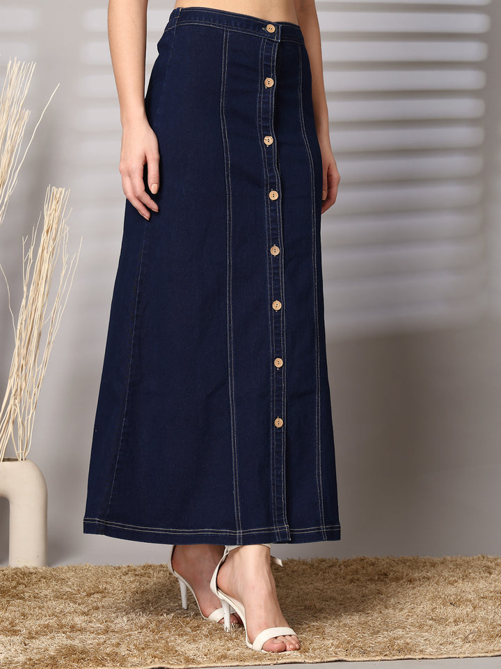 Women Denim Straight Stretchable Midi Skirt