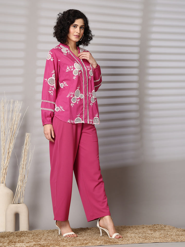 Embroidered Shirt With Trousers Co-Ords