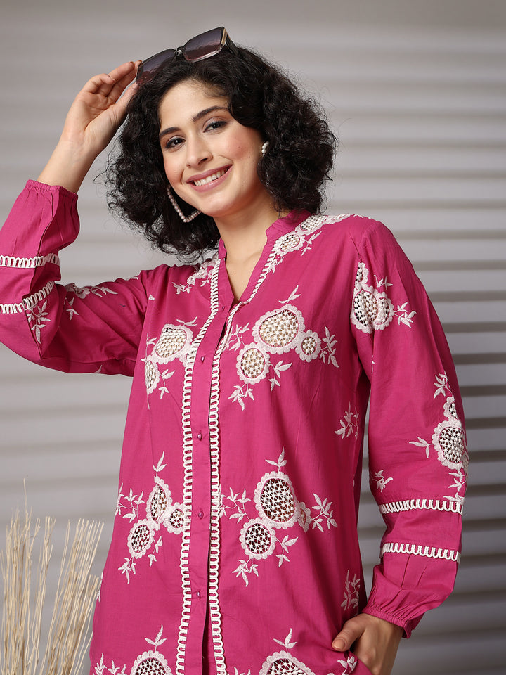 Embroidered Shirt With Trousers Co-Ords