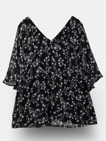 Floral Printed V-Neck Flared Sleeves Top