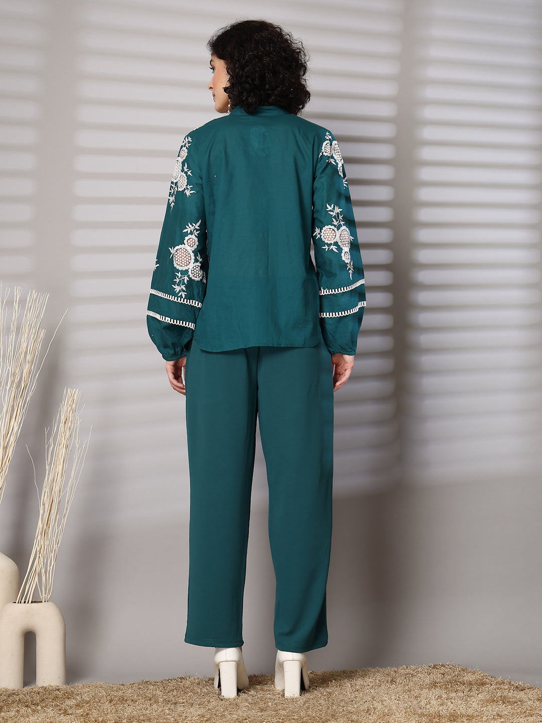 Embroidered Pure Cotton Shirt With Trousers Co-Ords