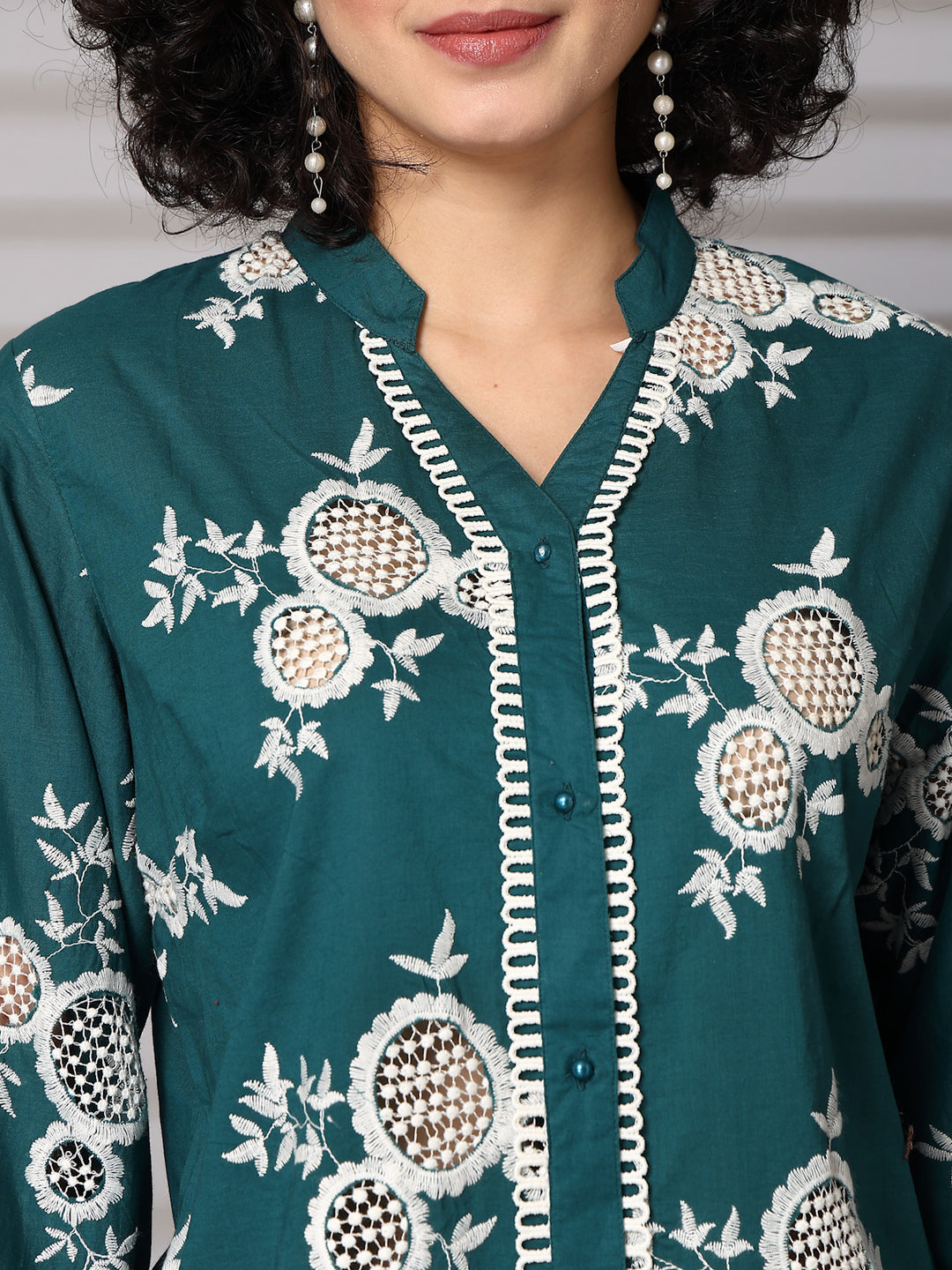 Embroidered Pure Cotton Shirt With Trousers Co-Ords