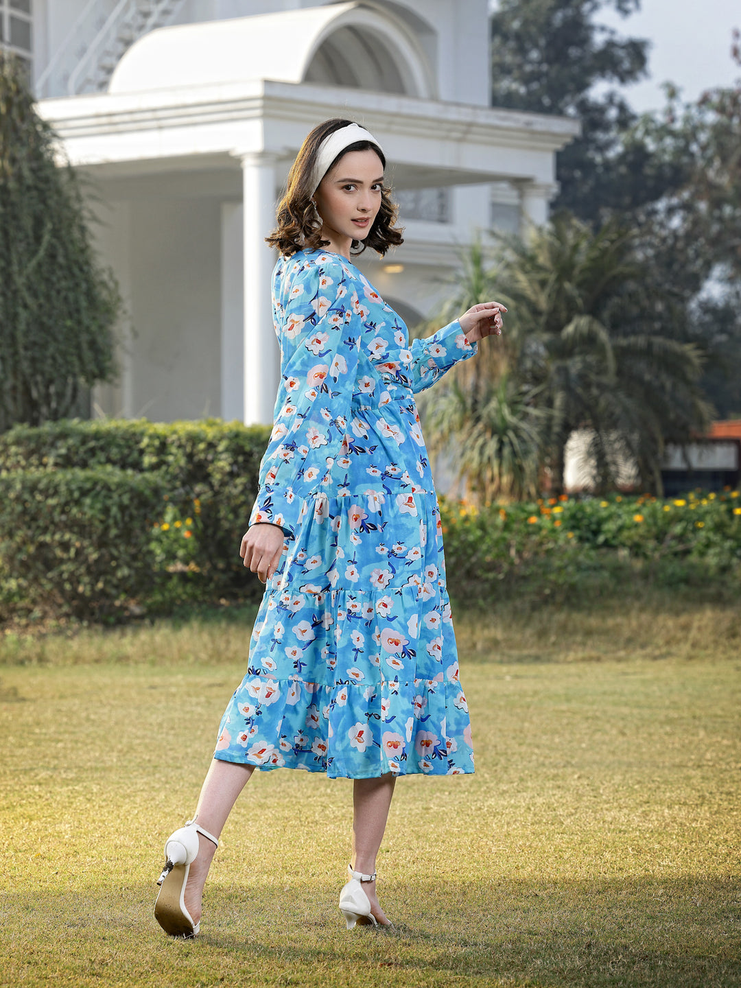 Floral Print Flared Sleeve Dress