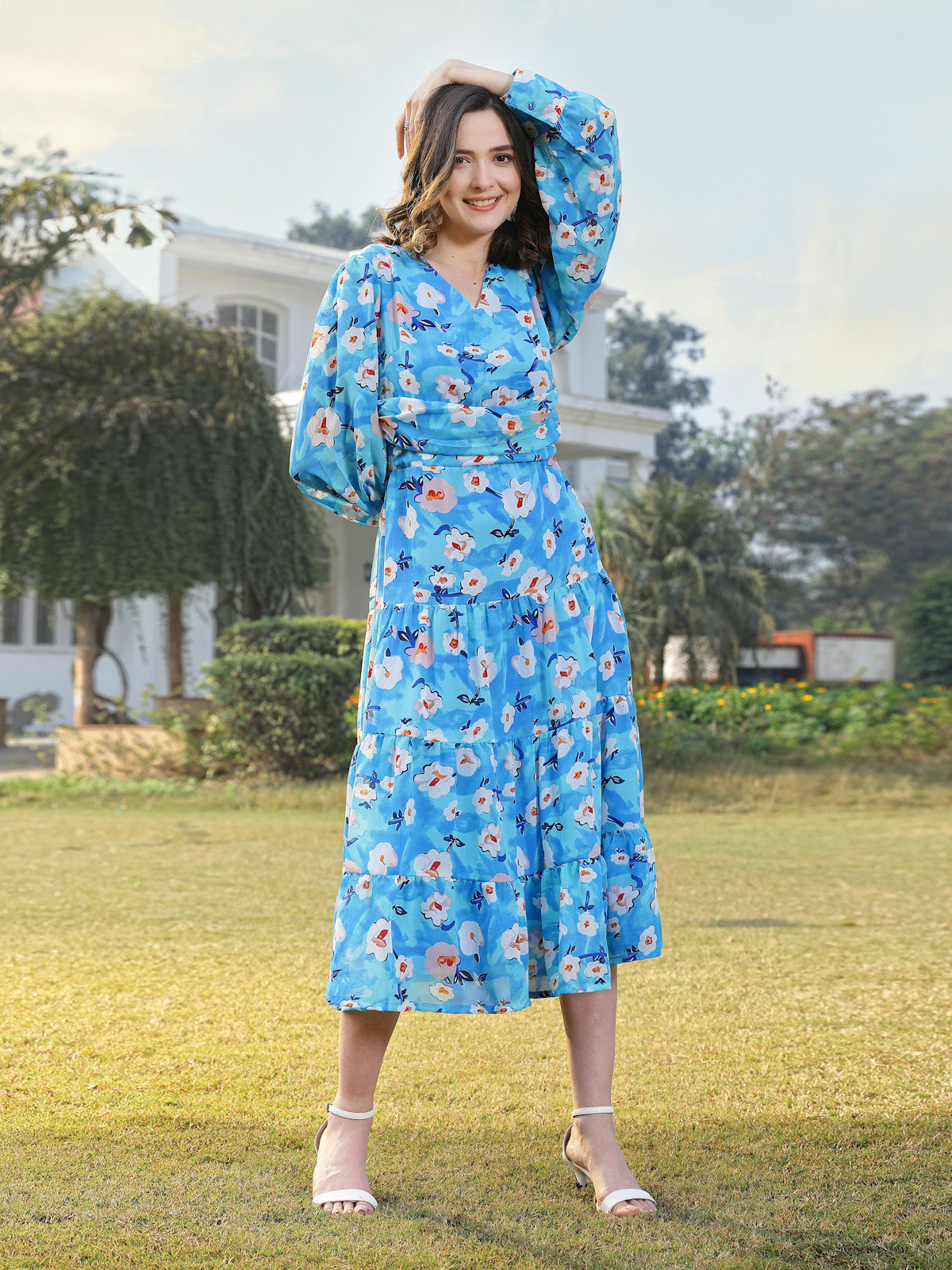 Floral Print Flared Sleeve Dress