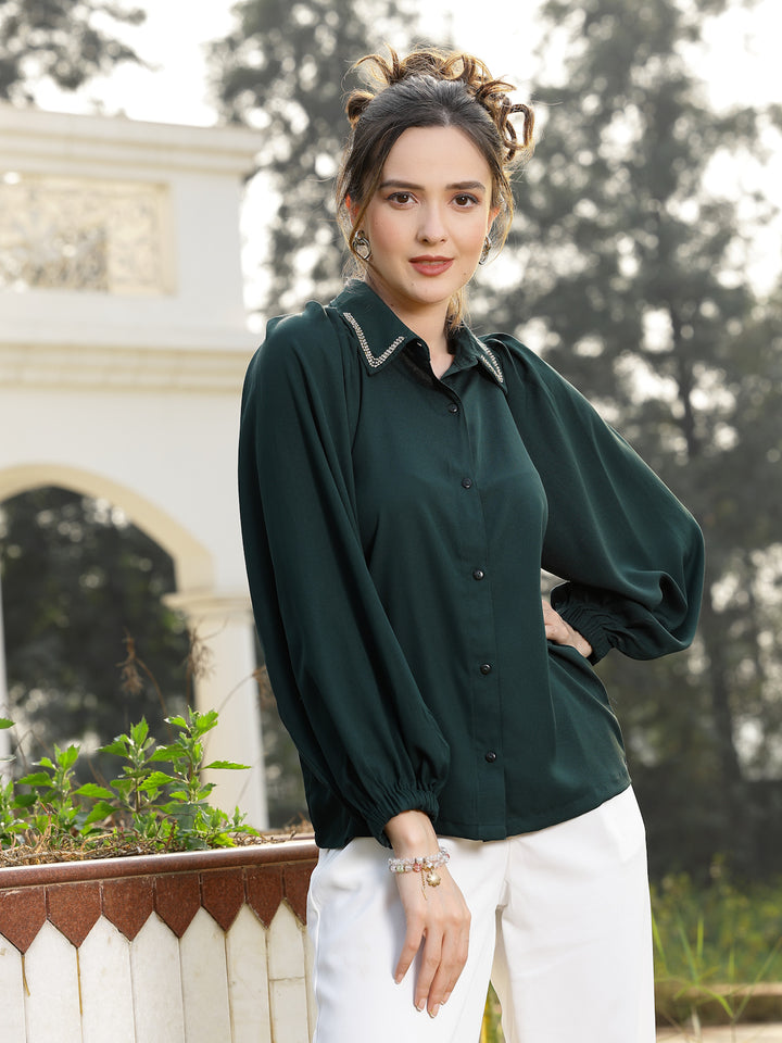 Spread Collar Puff Sleeves Party Shirt