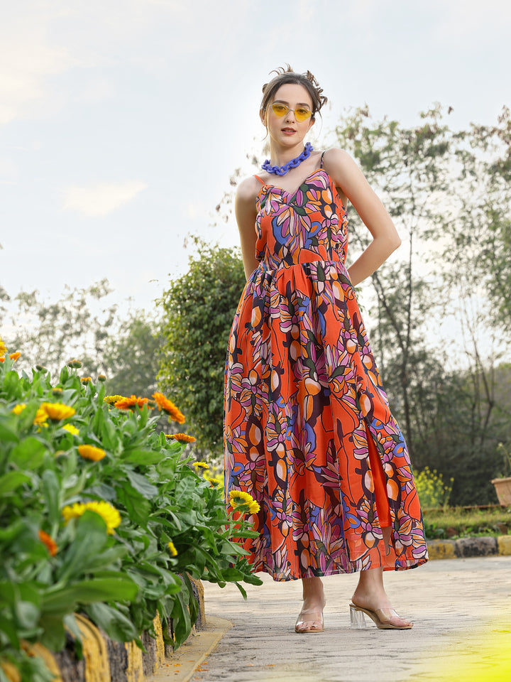 Floral Print Halter Neck Maxi Dress