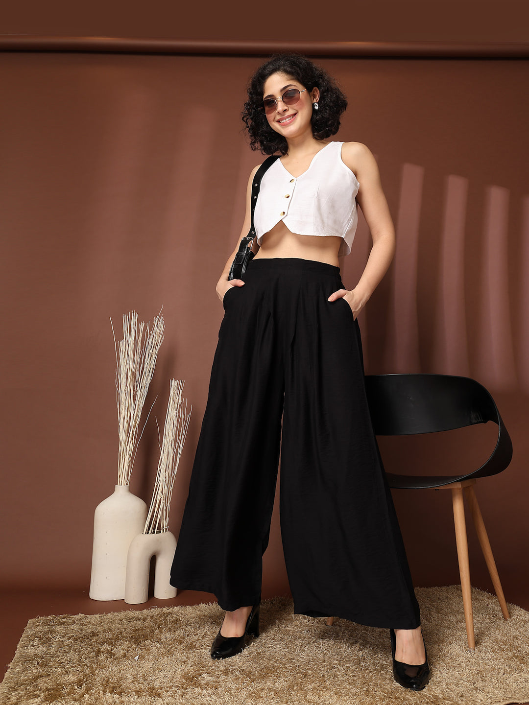 Women Loose Fit Wide Leg Trousers