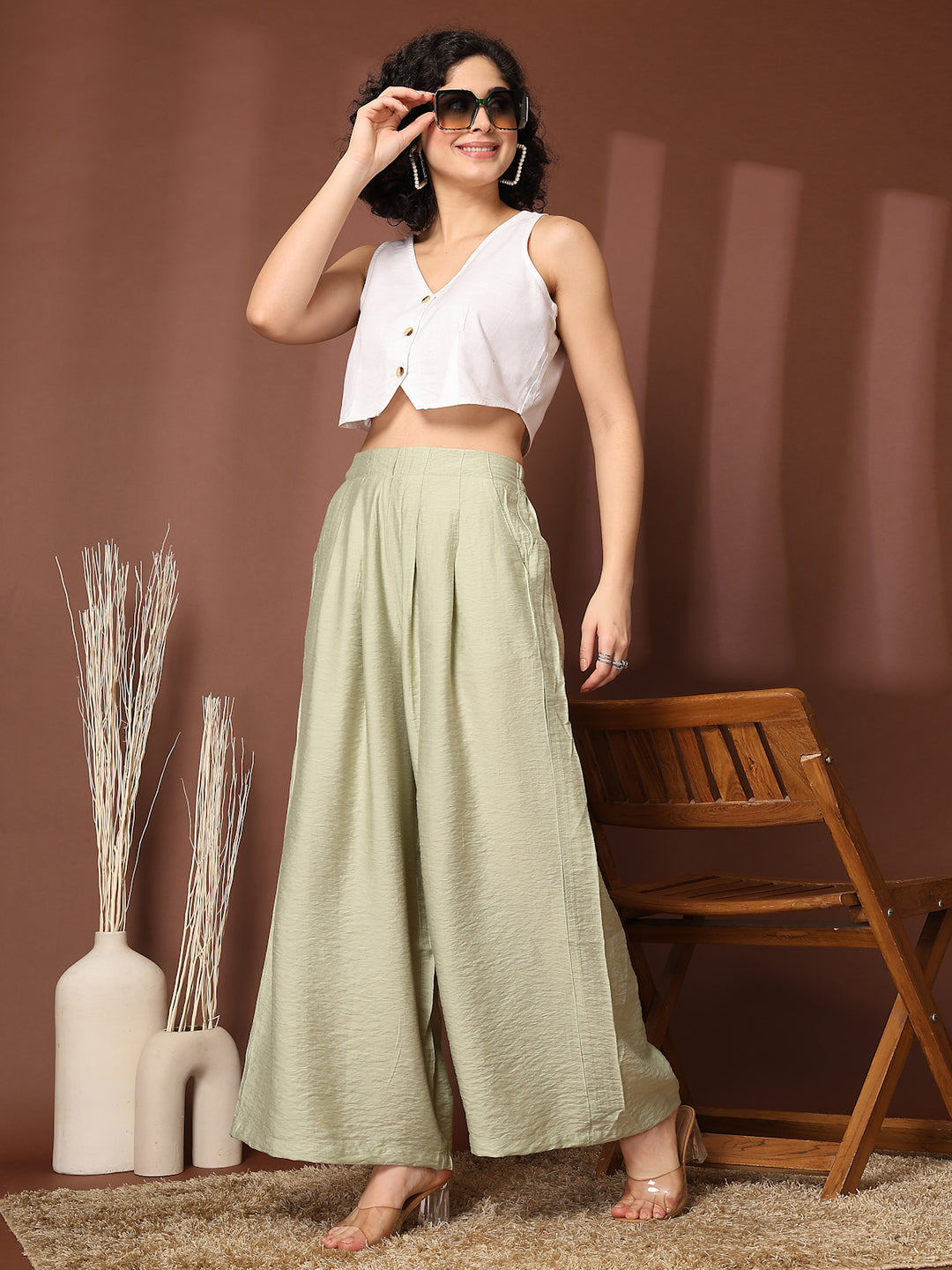 Women Loose Fit Pleated Trousers