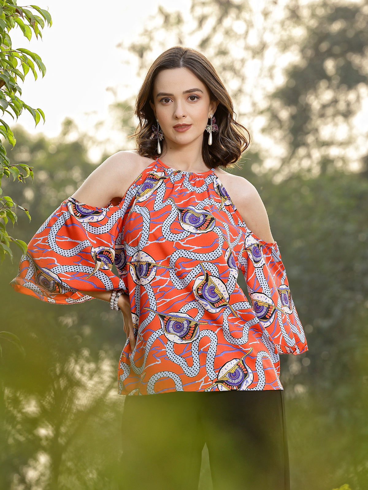 Print Cold-Shoulder Top