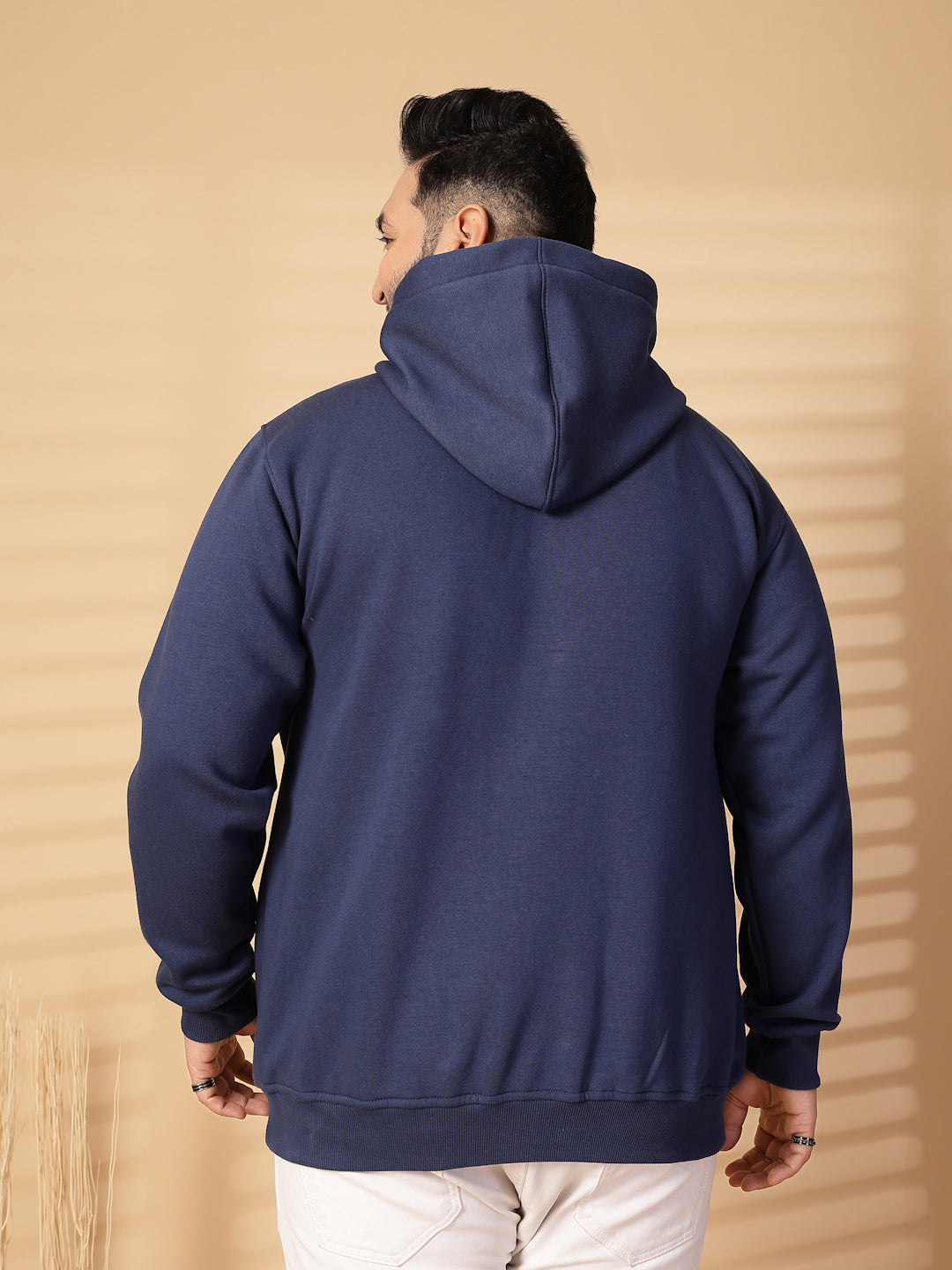 Plus Size Men Solid High Neck Cotton Front-Open Sweatshirt