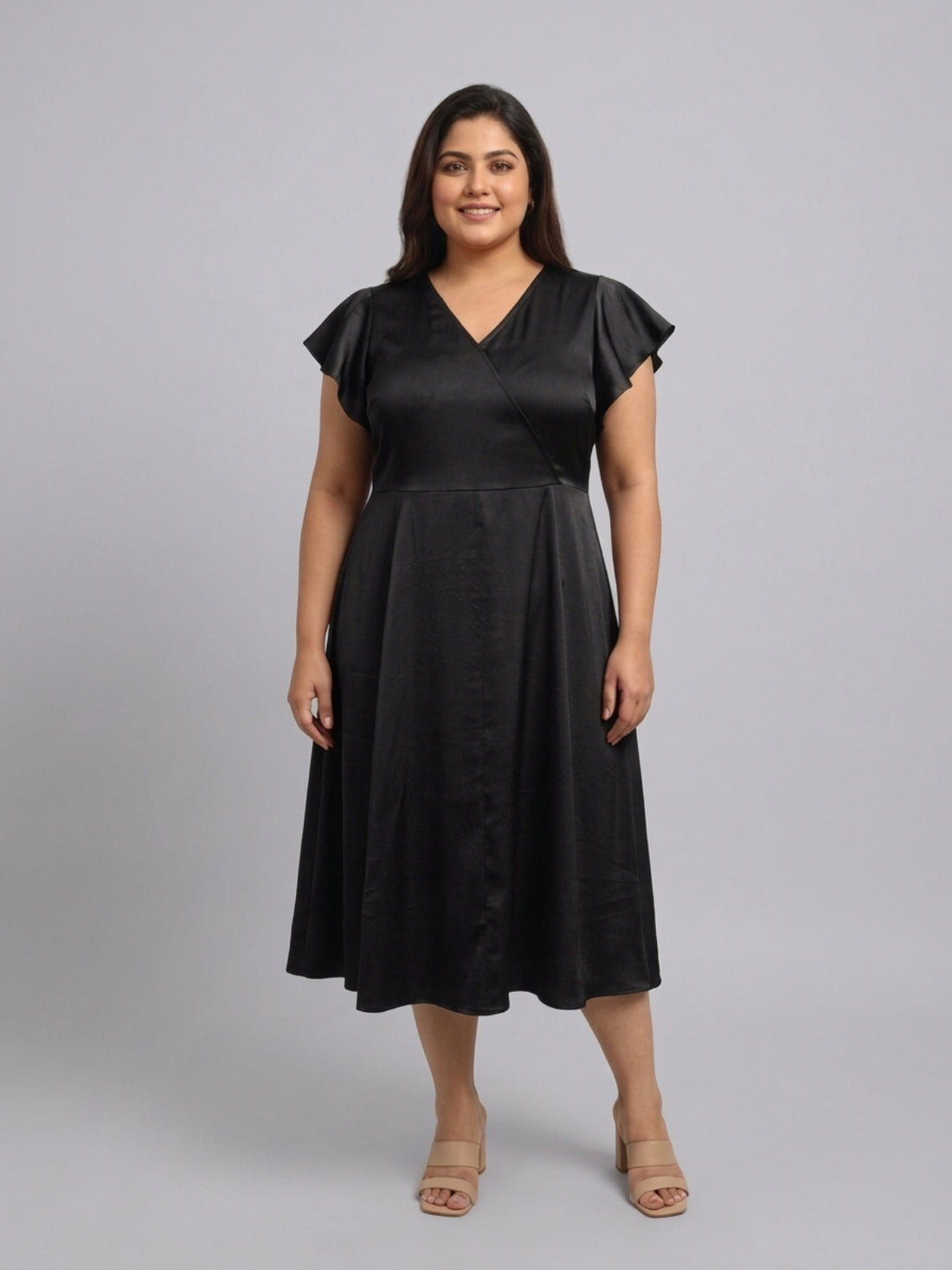 Plus Size Women V-Neck Midi Dress