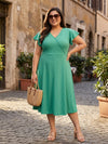 Plus Size Women V-Neck Viscose Lycra Midi Dress