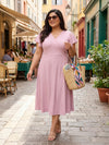 Plus Size Women V-Neck Viscose Lycra Midi Dress