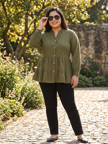 Plus Size Women V-Neck Button-Down Top