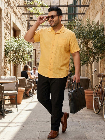 Plus Size Men Cuban Collar Cotton Shirt