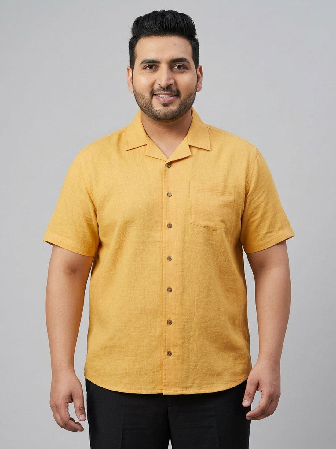 Plus Size Men Cuban Collar Cotton Shirt