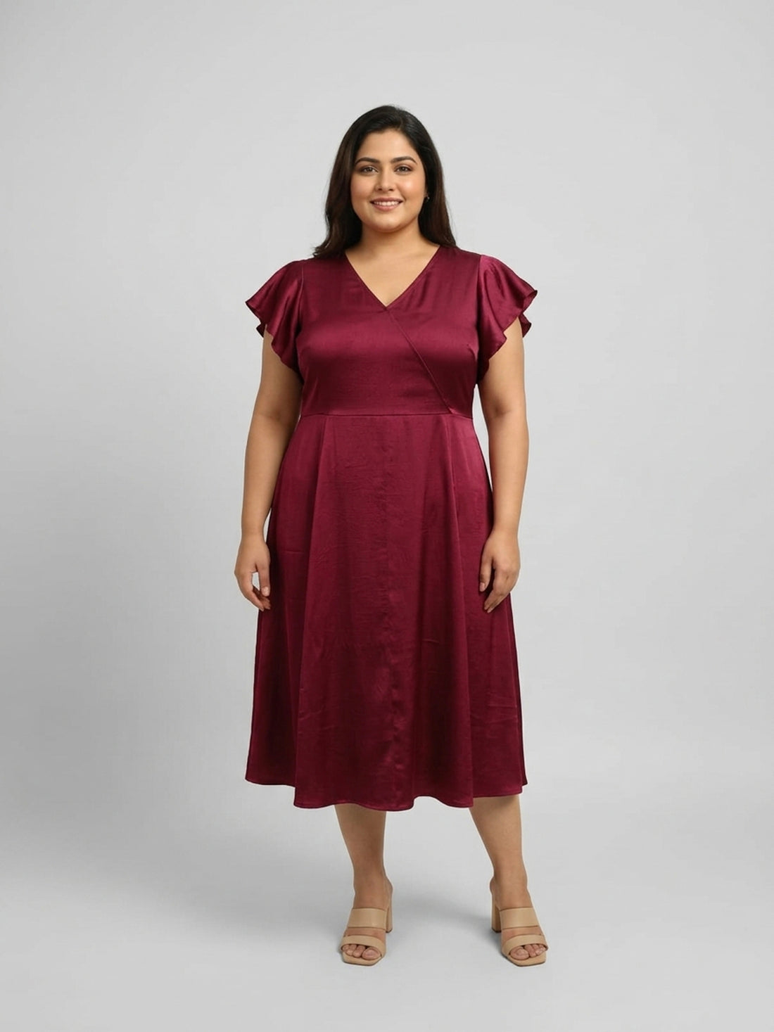 Plus Size Women V-Neck Midi Dress