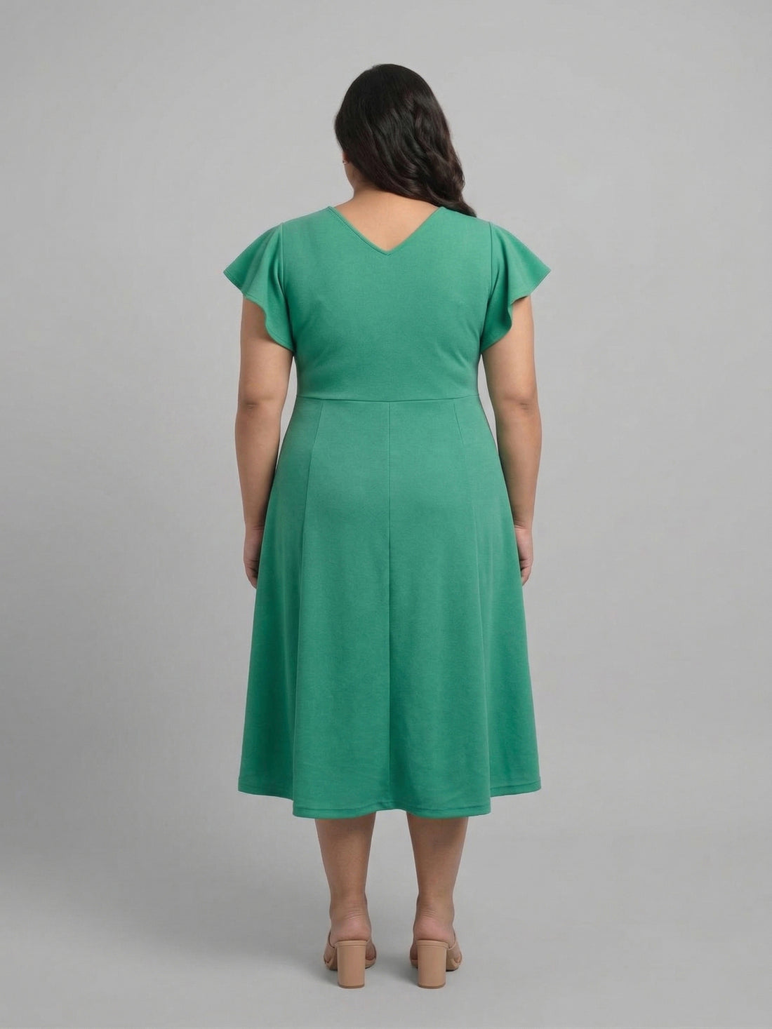 Plus Size Women V-Neck Viscose Lycra Midi Dress