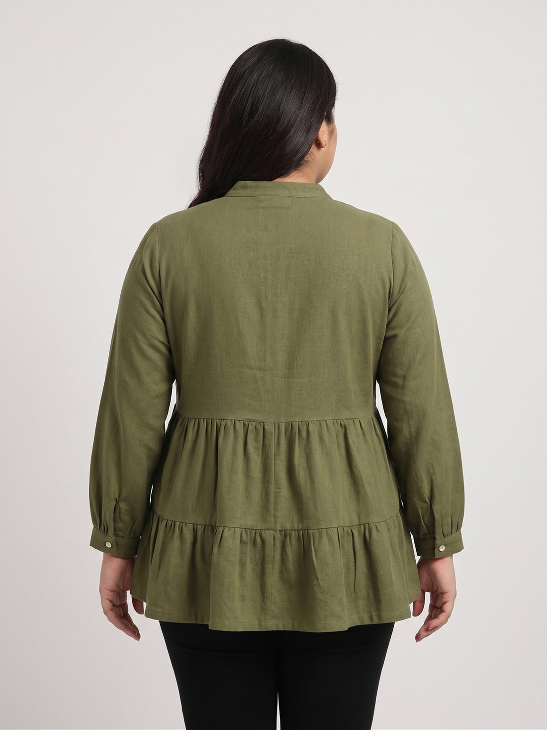 Plus Size Women V-Neck Button-Down Top