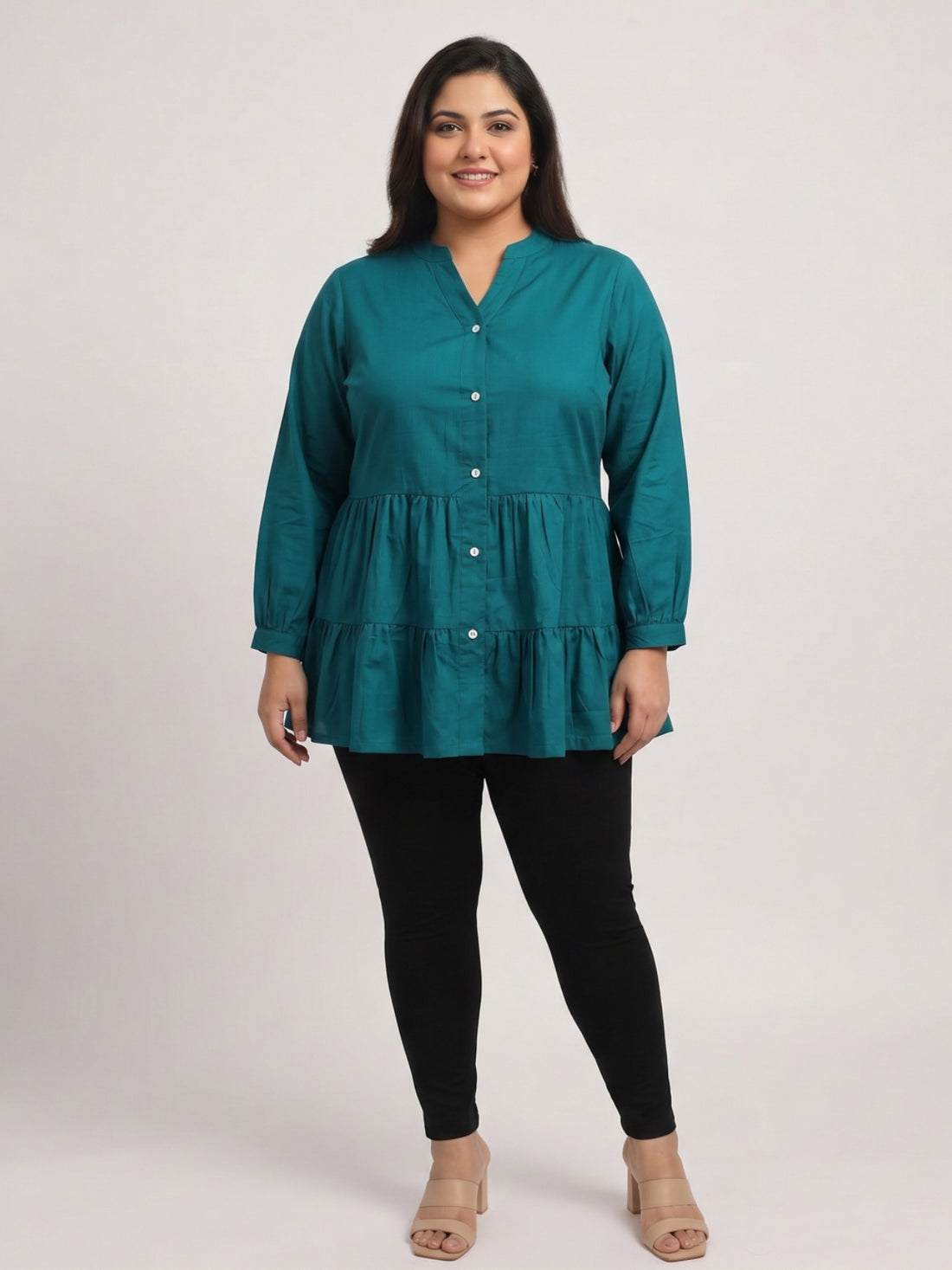 Plus Size Women V-Neck Button-Down Top