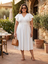 Plus Size Women V-Neck Viscose Lycra Midi Dress