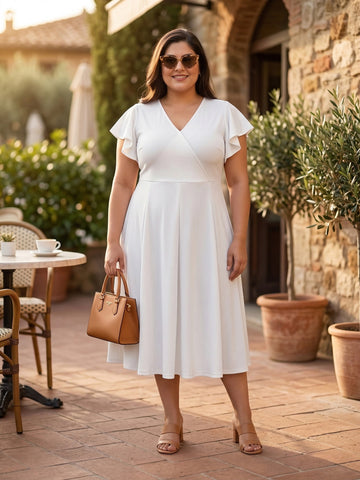 Plus Size Women V-Neck Viscose Lycra Midi Dress