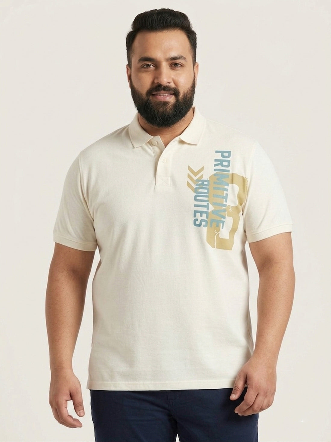 Men Varsity Printed Polo Collar T-shirt