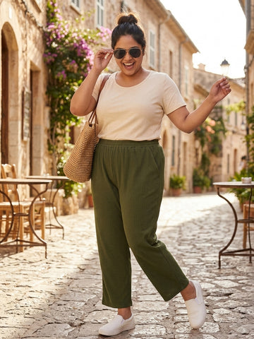 Plus Size Women Corduroy Palazzo