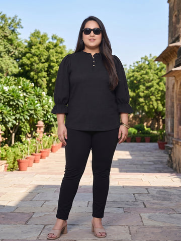 Plus Size Women Puff Sleeve Ruffled Top