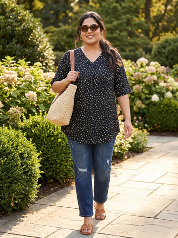 Plus Size Women A-Line V-Neck Top