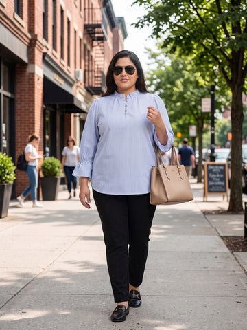Plus Size Women Puff Sleeve Ruffled Top