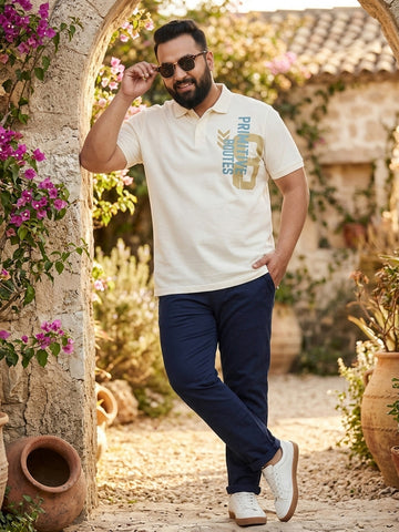 Men Varsity Printed Polo Collar T-shirt