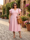 Plus Size Women V-Neck Viscose Lycra Midi Dress