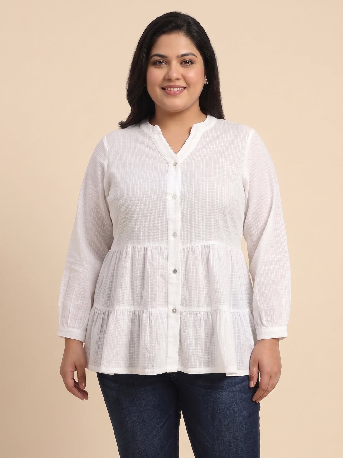 Plus Size Women V-Neck Button-Down Top