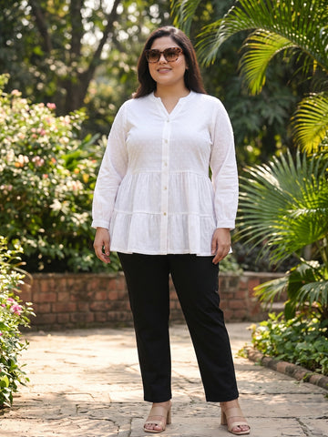 Plus Size Women V-Neck Button-Down Top