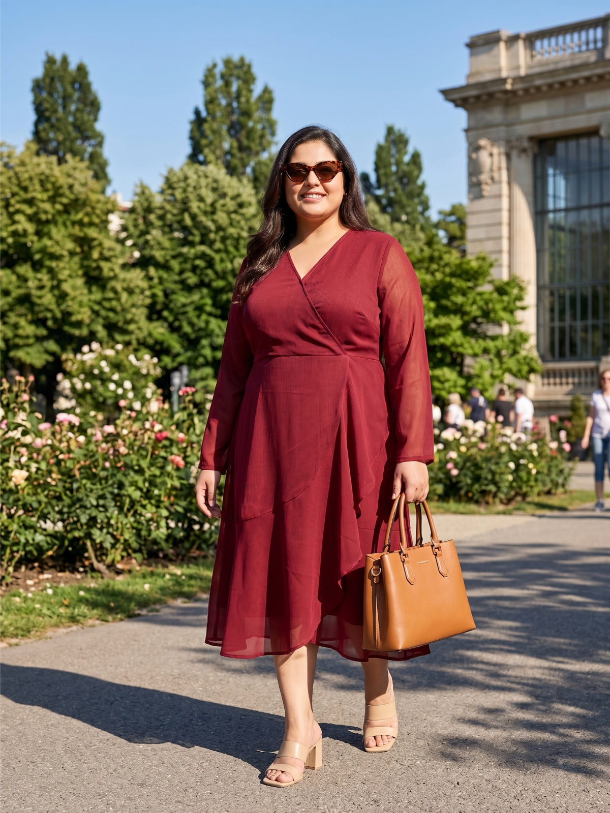 red plus size a-line dress Women's Maroon V-Neck Midi Homecoming Dresses Designer clearance-by-category-dresses Stonemountain & Daughter Fabrics Size:Coat Size 56