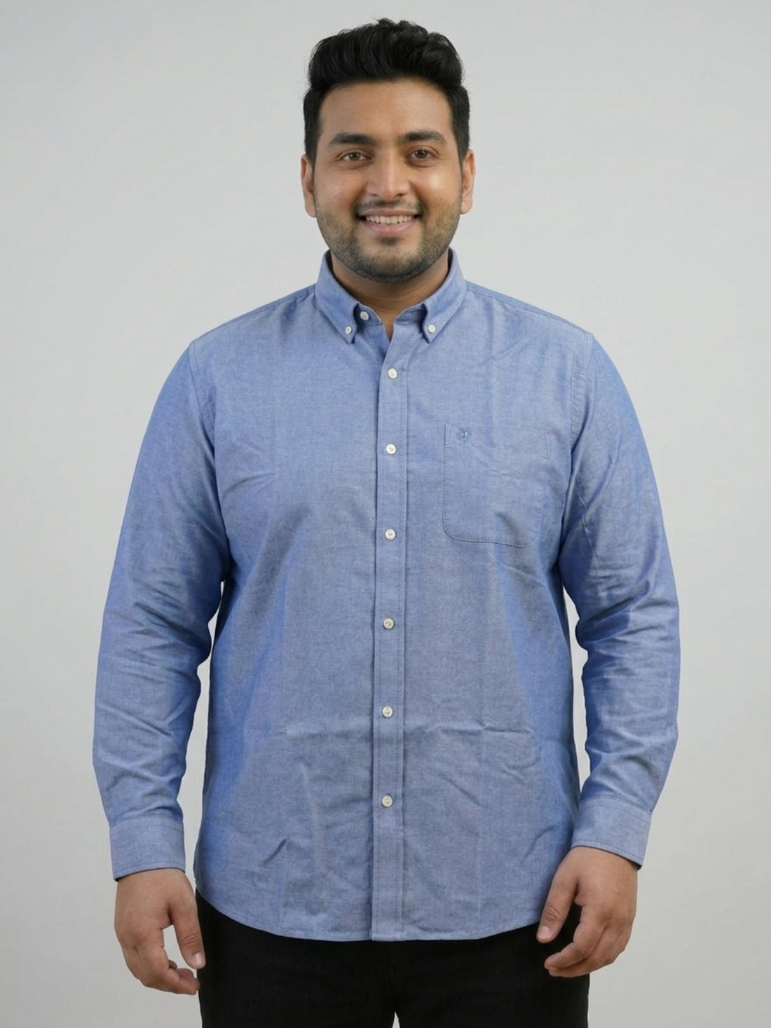 Plus Size Men Soild Blue Shirt