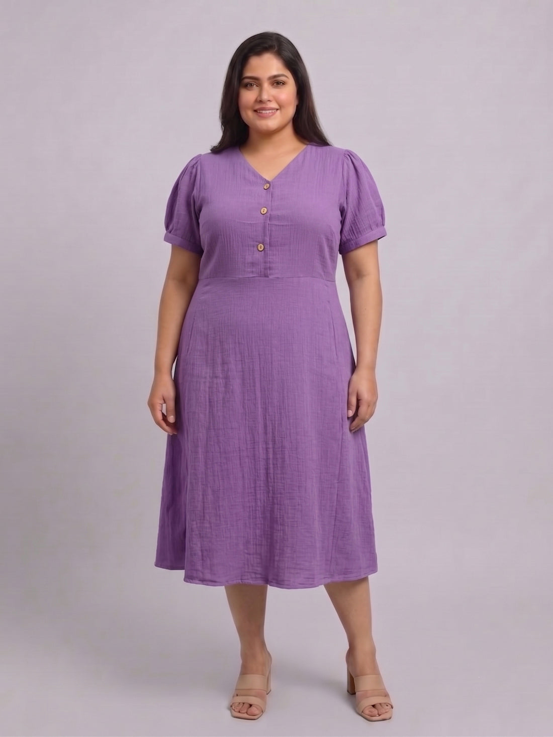 Plus Size Women's A-Line V-Neck Midi Dress | Soft Polyester Fabric | Regular Fit | Sizes 3XL to 8XL