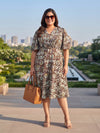Plus Size Women's Printed A-Line Midi Flare Sleeves Dress & Soft Crepe Fabric | Sizes 3XL-8XL