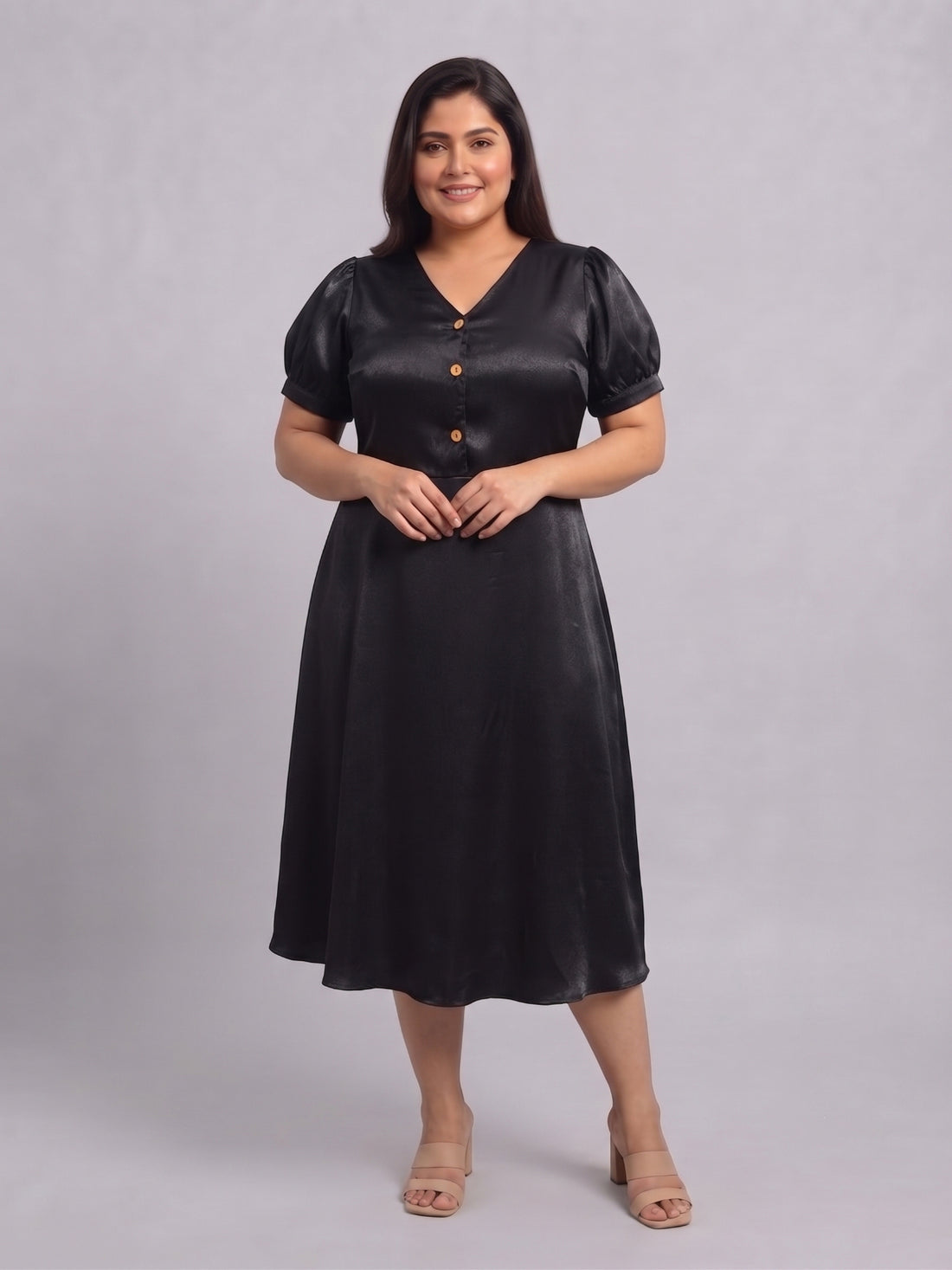 Plus Size Women's A-Line V-Neck Midi Dress | Soft Polyester Fabric | Regular Fit | Sizes 3XL to 8XL