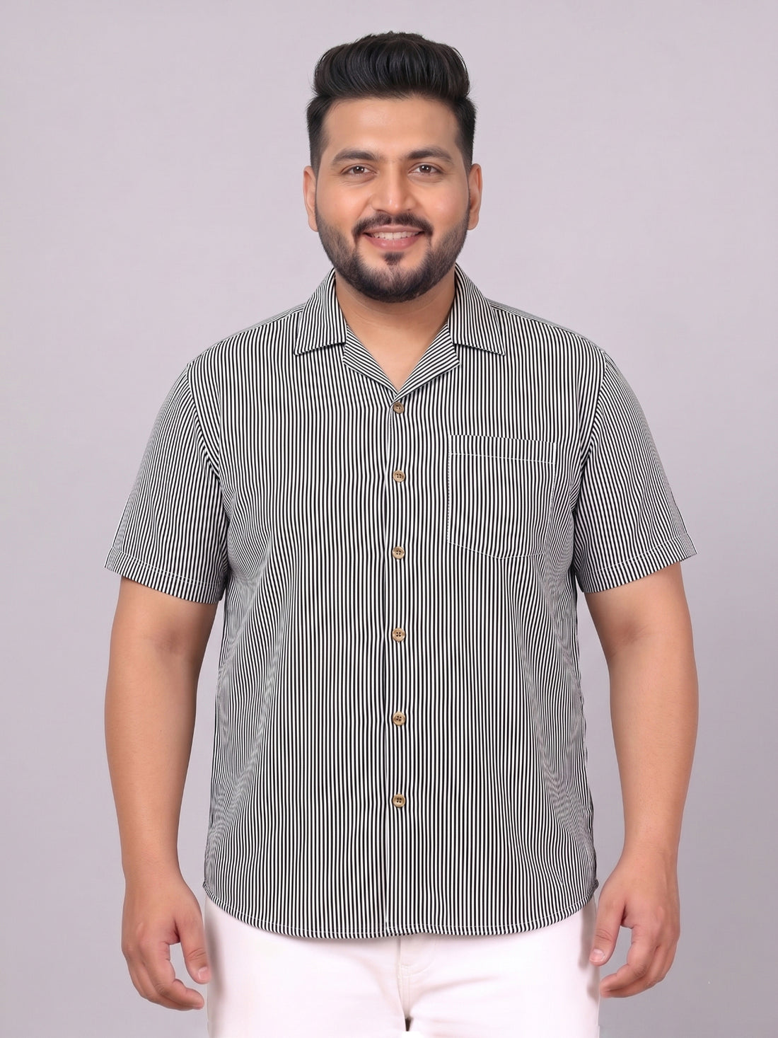 Plus Size Men's Striped Short Sleeve Casual Shirt
