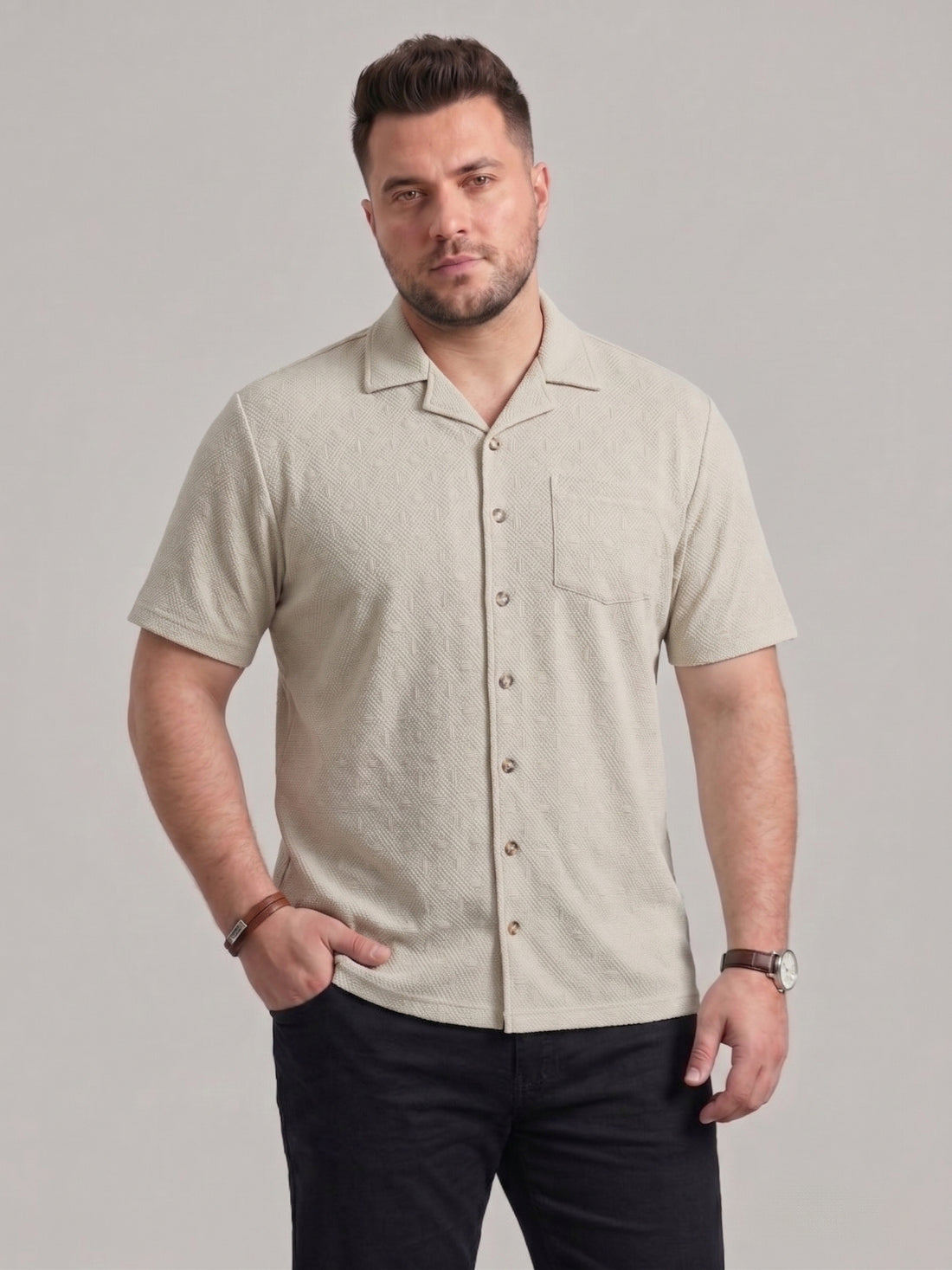 Plus Size Men Textured Casual Shirt