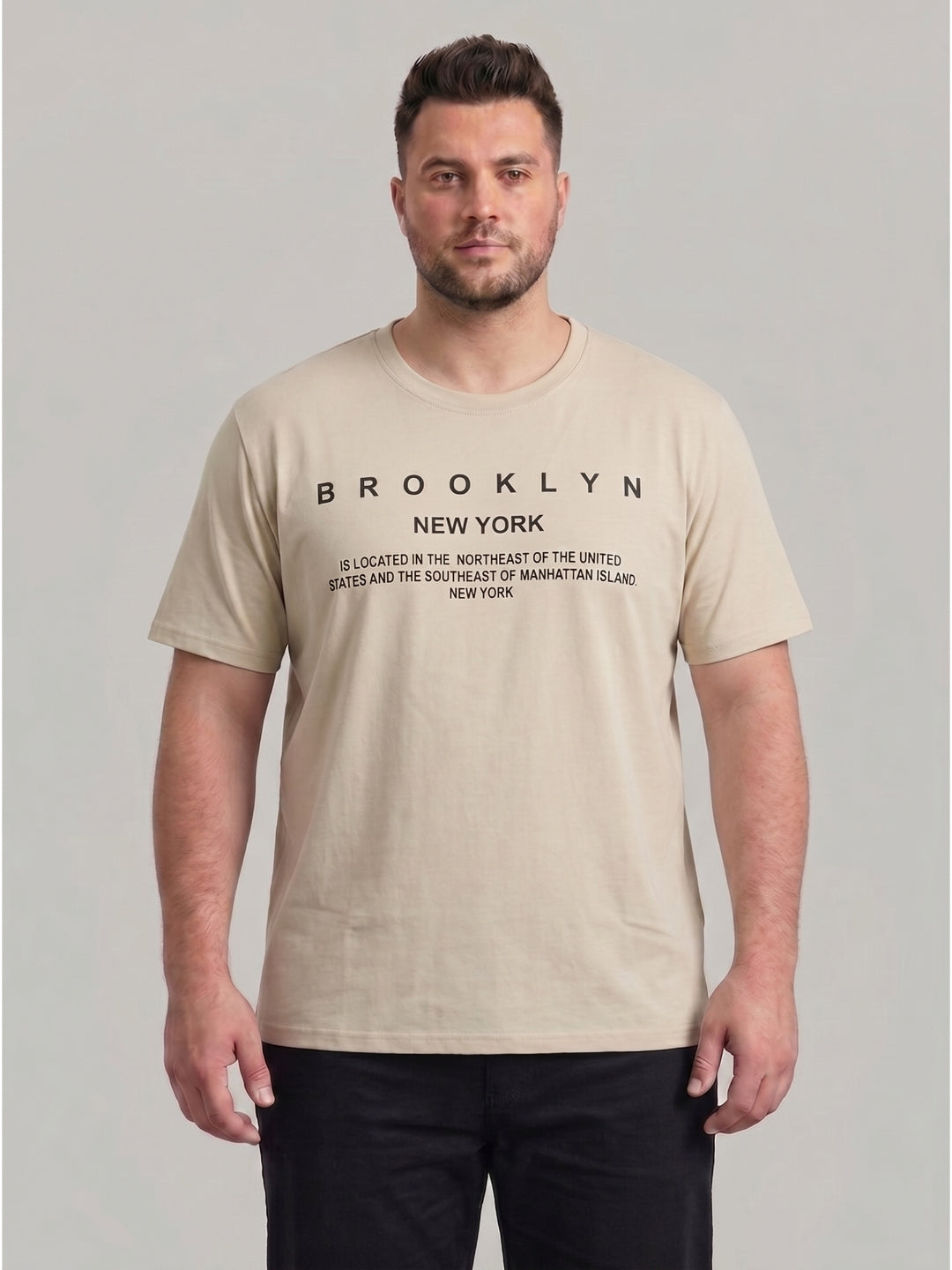 Plus Size Men's Text Printed Cotton T-Shirt