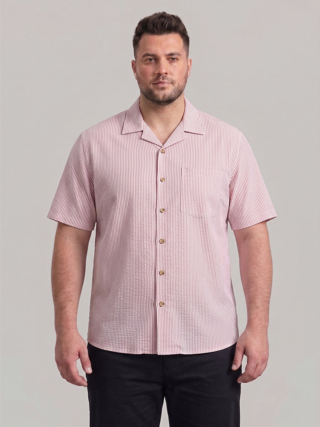 Plus Size Men's Striped Short Sleeve Casual Shirt